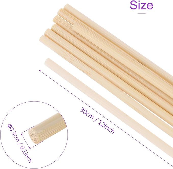 DMiotech 50 Pack 1/8" x 12" Wooden Dowel Rods Unfinished Natural Sticks Wood Craft Sticks for Home Decor Projects and Making DIY Craft,Wood Color