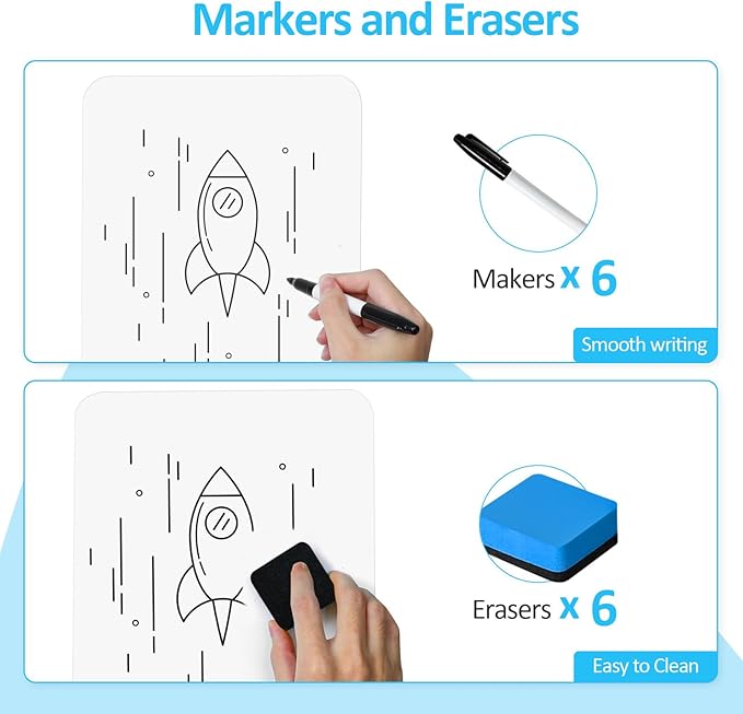 Dry Erase LapBoards, PANDRI 6 Pack Double Sided 12.5 x 9 Inch Whiteboards with 6 Erasers and 6 Markers, Dry Erase Boards for Office Students Classroom Teacher Supplies