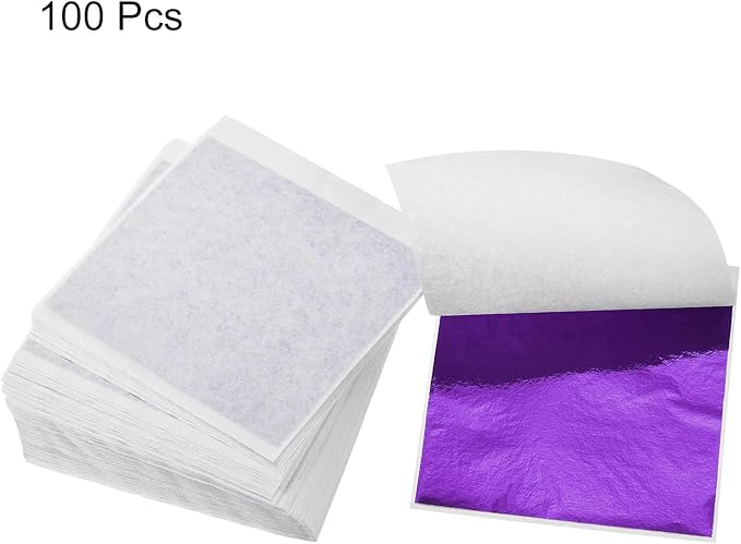 MECCANIXITY Gold Leaf Foil Sheet, Purple Leaf Papers, 3.3 x 3.1inch for Art Decoration, Sculptures, Painting, Pack of 100