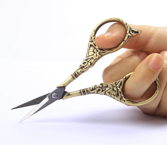 BIHRTC Vintage European Style Scissors Stainless Steel for Cross Stitch Cutting Embroidery Sewing Handcraft Craft Art Work DIY Tool(Bronze)
