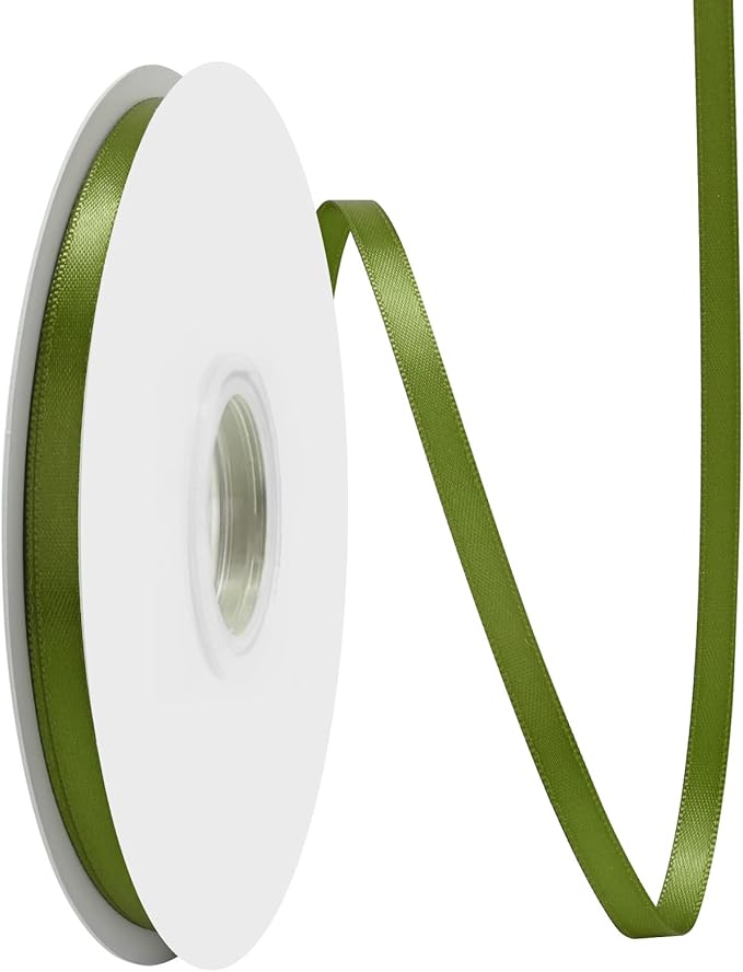 Moss Satin Ribbon 1/4 Inch X 50 Yards Solid Color Double Faced Ribbons Perfect for Crafts Wedding Decor Bow Making Arts Sewing and More