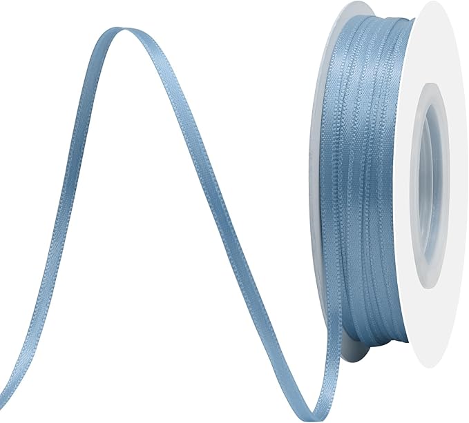 Dusty Blue Satin Ribbon 1/8" X 50 Yards Solid Color Double Faced Ribbons Perfect for Crafts Wedding Decor Bow Making Arts Sewing and More