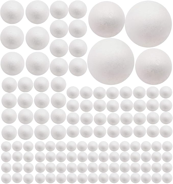 129 Pack Craft Foam Balls, 7 Sizes Including 1-4 Inches, White Polystyrene Smooth Round Balls, Foam Balls for Arts and Crafts, DIY Craft for Home, Supplies School Craft Project and Holiday Party