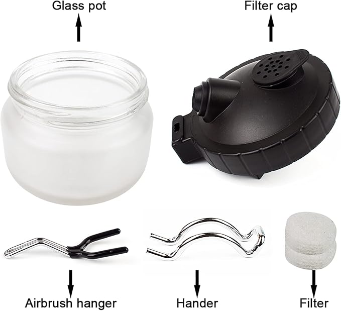 SAGUD Airbrush Cleaning Pot Strong Glass Jar Bottles Kit with Airbrush Holder Station