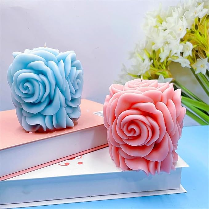 Rose Pillar Candle Silicone Mold Handmade Valentine's Day Mother's Day Flower Bouquet Soap Gypsum Resin Molds Wedding Decor Crafts Gifts (2)