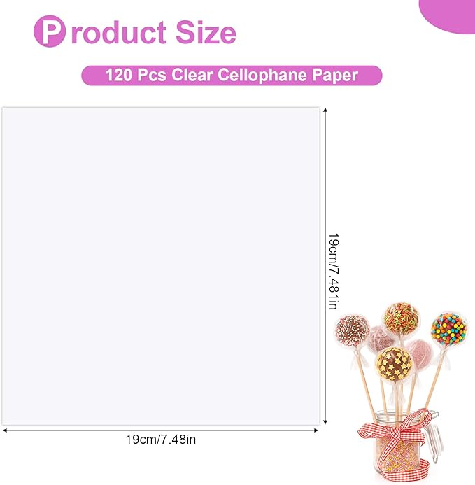 PEASUG 120 PCS Clear Cellophane Wrap, Cellophane Sheets, 7.5x7.5 Inches Cello Sheets, Clear Wrapping Paper for DIY Crafts Project, Art, Lights, Window Decoration