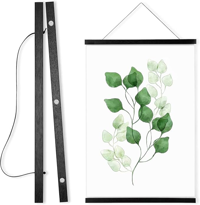 WITCOLOR Magnetic Poster Hanger Frame, 24x36 24x30 24x16 24x18 Black Wood Wooden Magnet Canvas Artwork Print Dowel Poster Hangers Frames Hanging Kit (Black, 24")