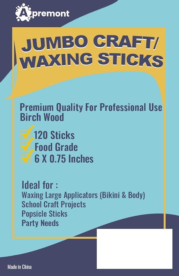 120 Piece Large Jumbo Wooden Craft Sticks (6" x 3/4"), Premium Natural Organic Wood for Waxing, Craft Project, Tongue Depressor, Popsicle, Ice Cream Stick,Woodcraft, Paint Stirrer, Art - Apremont