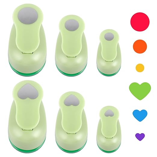 UCEC Circle Hole Punch, Paper Punches for Crafting, 3/8+5/8+1 Inch Circle Punches, Heart Hole Punch, Shape Puncher Cutter for Paper Crafts Scrapbooking, 6Pcs