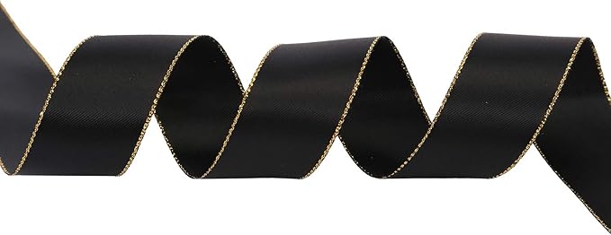 ITIsparkle 1" Inch Double Faced Satin Ribbon 25 Yards with Gold Edges, 1" X 25Yd - Black