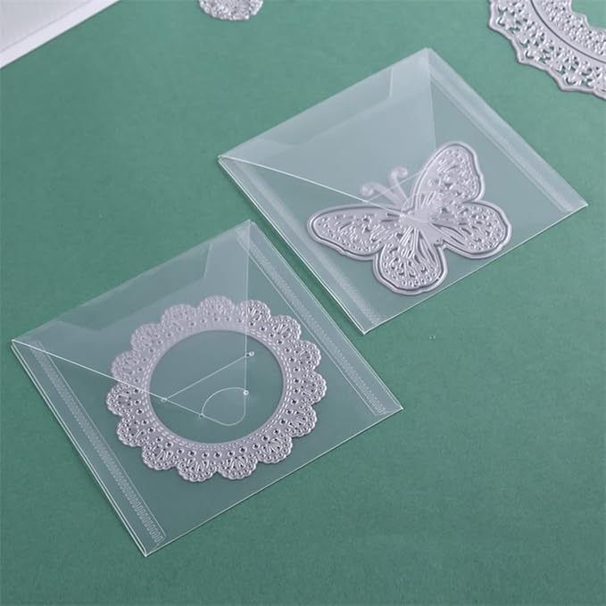 BAOFALI 20 Pieces Clear Die & Stamp Plastic Storage Bag, Resealable Large Envelope Pocket for DIY Scrapbooking Paper Card Craft Making and Cutting Dies Stencil (4.75"x4.75";4.5"x9.5")