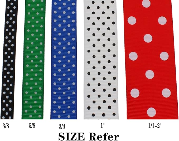 Polka Dot Grosgrain Ribbon 25 Yard Each Roll 100% Polyester (3/8", Dark Green)