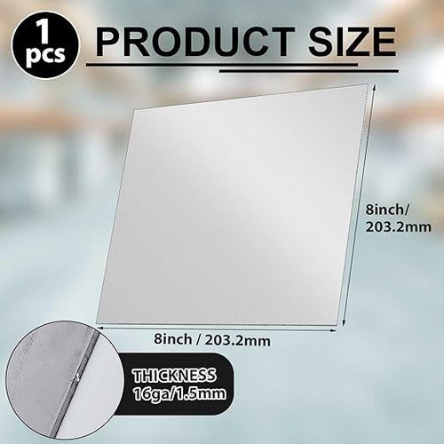 1 Pcs 16 Gauge 8 x 8 Inch Metal Steel Sheet Steel Plate Mild Carbon Cold Rolled Square Weldable Metal Panels for Outside Industrial DIY Use Projects Weld Accessories