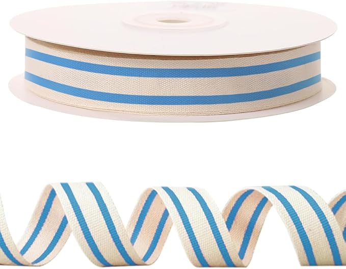 10 Yards × 3/5 Inch Blue Natural Cotton Ribbon, Double Sided Webbing Straps Ribbons, Birthday Wedding Valentines Ribbons for Crafting, DIY Sewing, Gift Wrapping