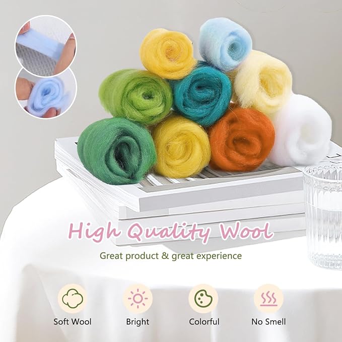 yesJRL Needle Felting Kits Beginners, Natural Landscape DIY Wool Needle Felting Starter Kit, Floral Needle Felt Set with Foam Pad, Felt Cloth and Instructions, Used for Home Decoration (Orange)