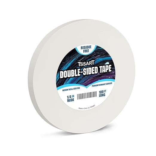 Ultra-Thin Permanent Double-Sided Tape - Double Sided Adhesive Sticky Tape for Arts, Crafts, Photography, Scrapbooking, Tear-by-Hand - Acid Free 1/4 Inch Wide 180FT Long