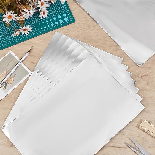 PH PandaHall 50 Sheets Aluminum Foil Sheets 7.8x11.8 Inch Metal Sheet Deco Foil for Embossing Metal Tooling Painting Classroom Embossed Art Project Home Ornamnet DIY Crafts, 70um Thick, Silver