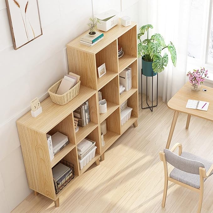 IOTXY Freestanding Open Cubes Bookcase - 2-Tier Floor Standing Wooden Storage Display Cabinet Organizer with Legs for Home Office, 6-Cubes Open Shelf Low Short Bookshelf, Oak