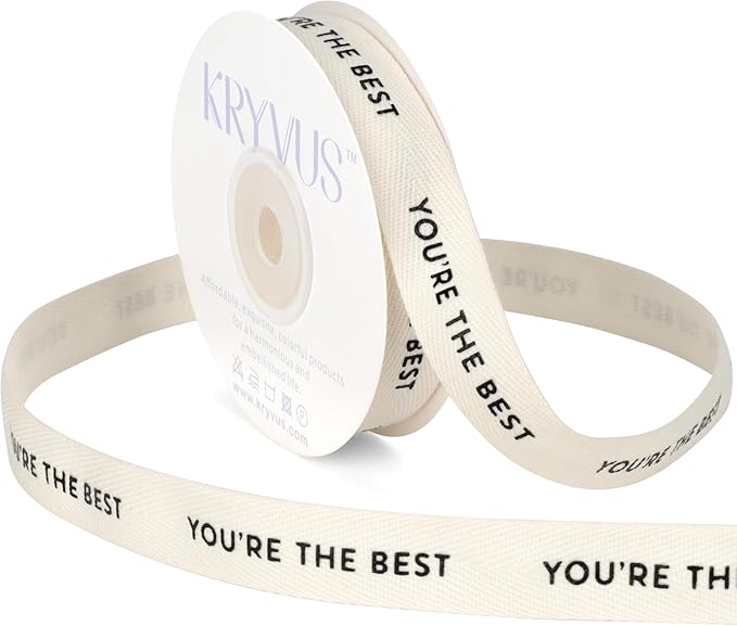You're The Best Ribbon - 5/8 Inch x 12 Yards Natural Twill Tape Ribbon, Cotton Herringbone Ribbons for Gift Wrapping, Birthdays, Christmas, Anniversaries, Valentine's Day, Mother's Day