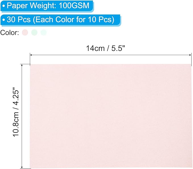 PATIKIL 30 Sheets Vellum Paper 4.25x5.5, Vellum Paper Printable Translucent Paper 100GSM Colored for Invitations Laser InkJet Printing Card Making Crafting Wedding Tracing, Pink Green Blue