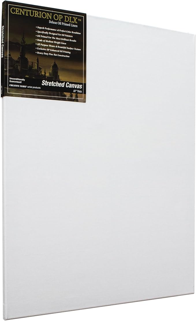Centurion Deluxe Professional Oil Primed Linen Stretched Canvas, 11oz Linen, 8x10 - Box of 6, 0.67" Deep Canvases, Kiln-Dried Stretchers, Back Stapled, Premium Medium Weight Canvas for Oil Paintings