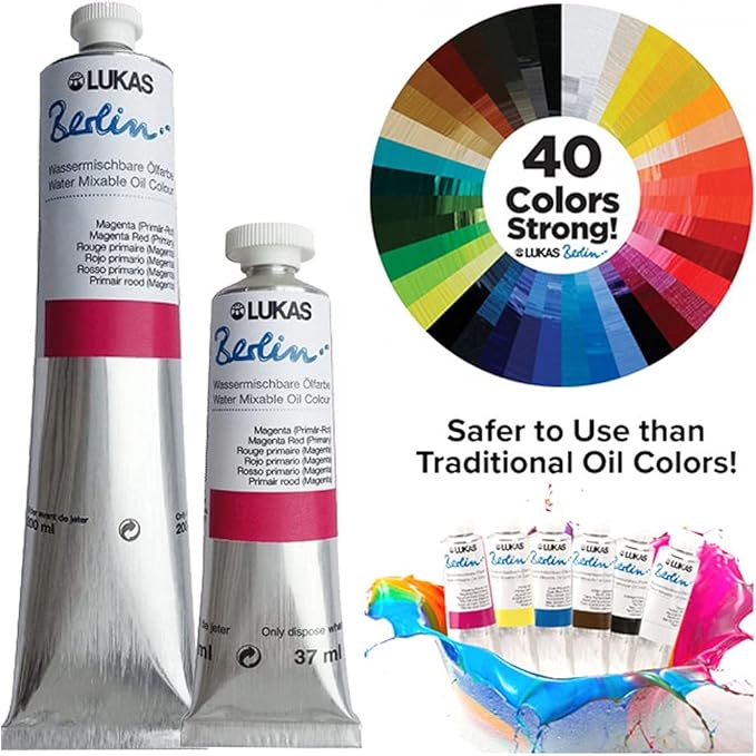 Lukas Water Mixable Oil Paint - Eco-Friendly, 37ml Grey, Black, White Set of 5, Solvent-Free Artist Oil Paint with Lightfast Pigments and Beeswax for Smooth Consistency, Water Soluble, Quick-Drying