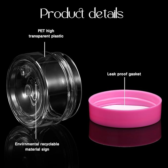 SATINIOR 24 Pieces Empty Clear Plastic Jars with Lids Round Storage Containers Wide Mouth for Beauty Product Cosmetic Cream Lotion Liquid Butter Craft and Food(Pink Lid,2 oz)