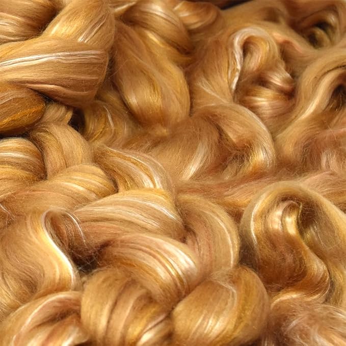 Merino Silk Luxe Tonal Designer Blend. Superfine Merino, Mulberry, Tussah Silk. Top Roving for Spinning or Felting. Toffee Whisper 1oz
