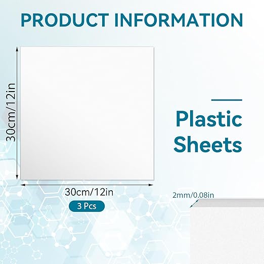 3 Pack White Plastic Sheets 12x12x0.08in Flexible High Tensile Plastic Sheets Hard Plastic Panel for DIY Materials Handicrafts Home Decoration