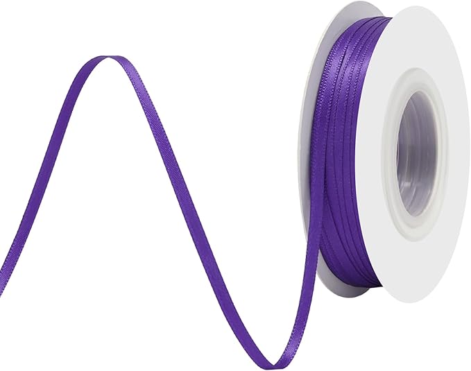 Purple Satin Ribbon 1/8" X 50 Yards Solid Color Double Faced Ribbons Perfect for Crafts Wedding Decor Bow Making Arts Sewing and More