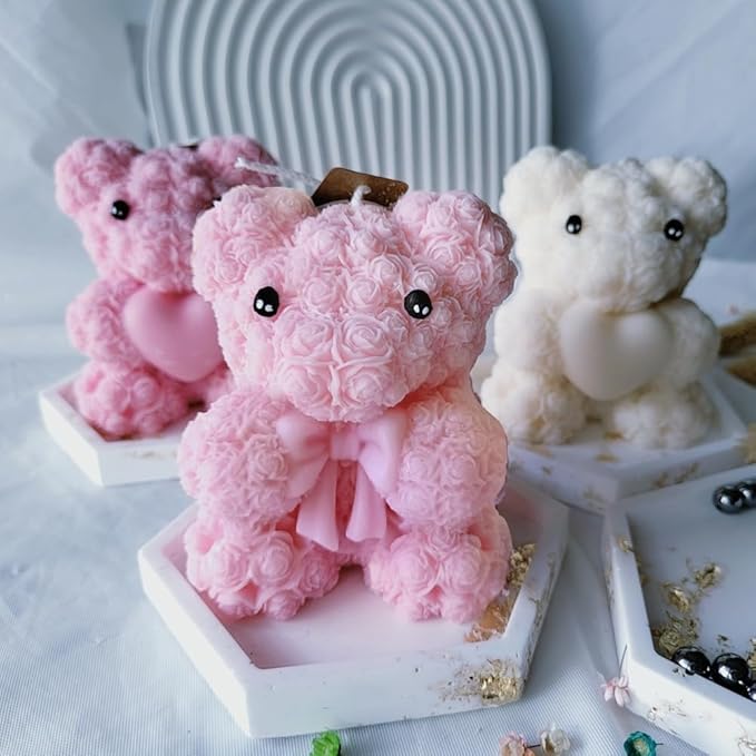 Bowtie Rose Bear Candle Mold - Resin Candle Making Molds, Epoxy Resin Silicone Molds for DIY Candle, Mother's Day Gifts, Birthday Gifts,Home Decor(Bow Tie Bear Extra Large)