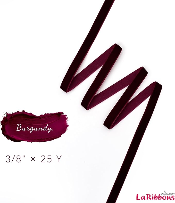 LaRibbons Thin Velvet Ribbon 3/8 Inch x 25 Yards, Burgundy Velvet Ribbon for Christmas Tree, Gift Wrapping, Wreath Bow, Outdoor Decoration
