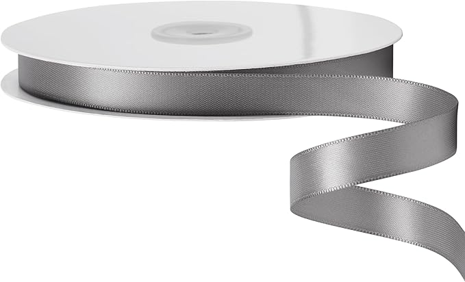 LIUYAXI Silver Stain Ribbon, 5/8" X Continuous 50 Yards, Double Faced Fabric Ribbon Perfect for Gift Wrapping Wedding Birthday Party Christmas Hair Floral Craft Baby Shower