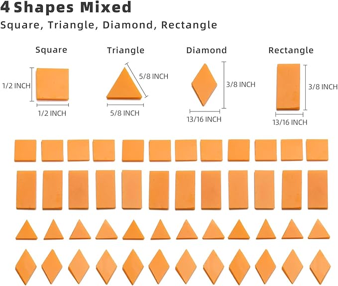 Lanyani Glass Mosaic Tiles for Art Crafts, 4 Shapes Mixed Tiffany Stained Glass Pieces, 200 Pieces, Square/Rectangle/Diamond/Triangle,Orange