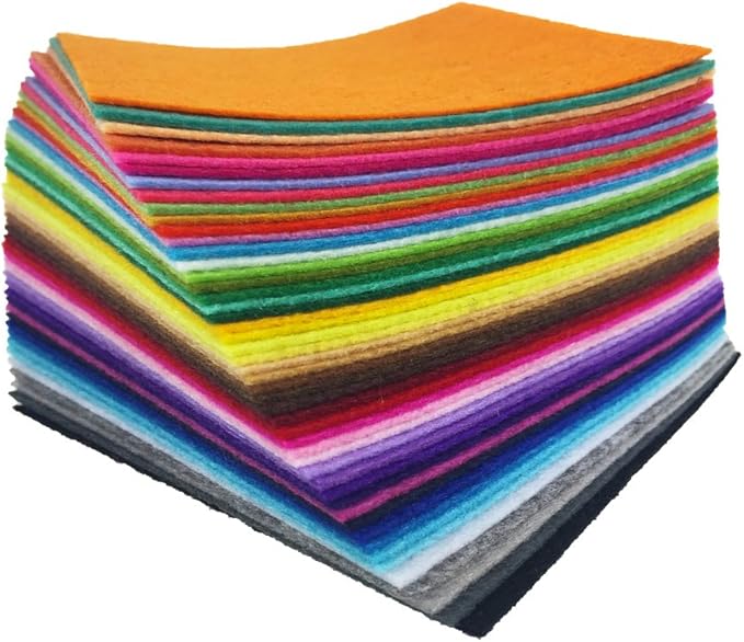 flic-flac 4 x 4 inches (10 x10cm) Assorted Color Felt Fabric Sheets Patchwork Sewing DIY Craft 1mm Thick with Sewing Kit for Choice (Felt only, 48pcs)