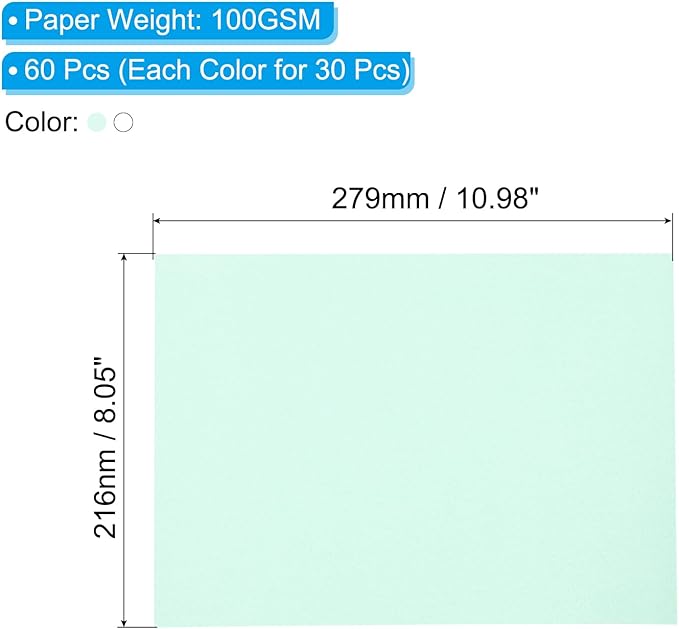 PATIKIL 60 Sheets Vellum Paper 8.5x11inches, Printable Translucent Paper 100GSM Colored for Invitations Laser Inkjet Printing Card Making Crafting Wedding Tracing, Light Blue/White