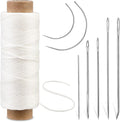 Ftyiwu Waxed Thread 55 Yards, Leather Sewing Waxed Thread with Hand Sewing Needles for Home Upholstery Carpet Leather Canvas Repair and Sewing (Original White)