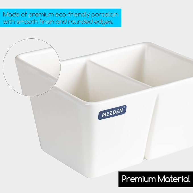 MEEDEN Ceramic Paint Palette, Paint Brush Wash Bowl, 2 Deep Well Artist Paint Palette, White Porcelain Watercolor Painting Dish, Large Capacity Paintbrush Washer for Watercolor Gouache Painting