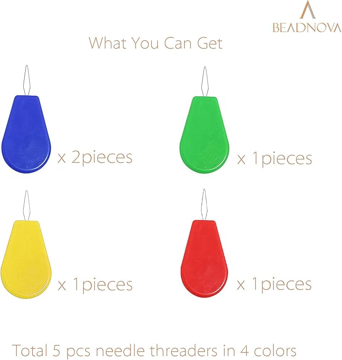 BEADNOVA Embroidery Needle Threader Tool 5pcs Plastic Wire Loop Sewing Machine Needle Threader for Hand Sewing Cross Stitch Craft Knitting Quilting (5pcs, Mix Colors)