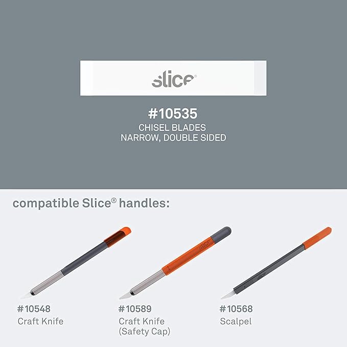Slice 10535-CS Narrow Chisel Blades, Double Sided, Ceramic Blade Lasts 11x Longer Than Metal, Finger Friendly Edge, 24 Blades, White