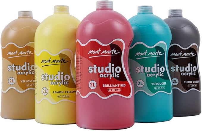 Mont Marte Discovery School Acrylic, Turquoise, 1/2 Gallon (2 Liter). Ideal for Students and Artists. Excellent Coverage and Fast Drying. Pump Lid Included.