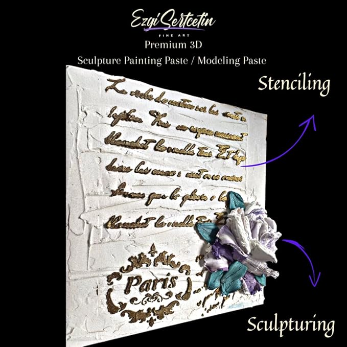 3D Sculpture Painting Paste|Texture Paste|Decorative Plaster|Ready to Use|Unique Metallic Pearl and Neon Colors|Ideal for Artwork|Stencil|Flowers|Texture and Art Relief|6 oz (Parmigiano)