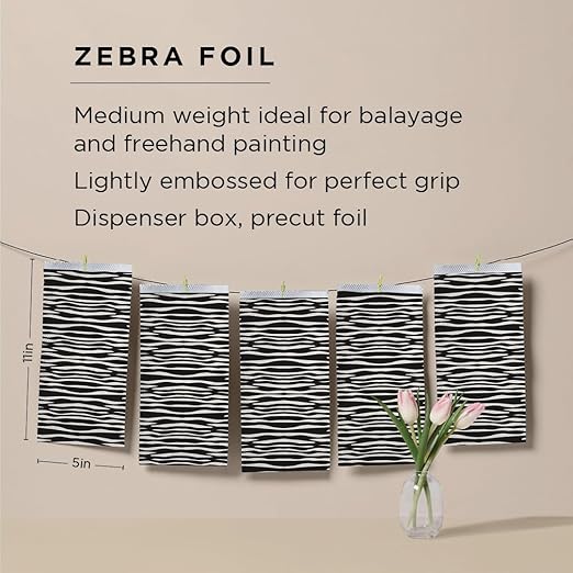 Fromm Pop Up Hair Foils, Zebra Print Pattern, Cosmetology Supplies, Hairstylist Essentials, Lightweight, Ideal for Highlighting and Coloring, Precut, 5" x 11", 500 Foil Sheets