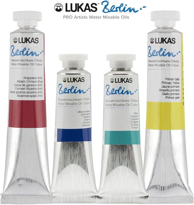 Lukas Water Mixable Oil Paint - Eco-Friendly, 37ml Mixing Set of 5, Solvent-Free Artist Oil Paint with Lightfast Pigments and Beeswax for Smooth Consistency, Water Soluble, Quick-Drying