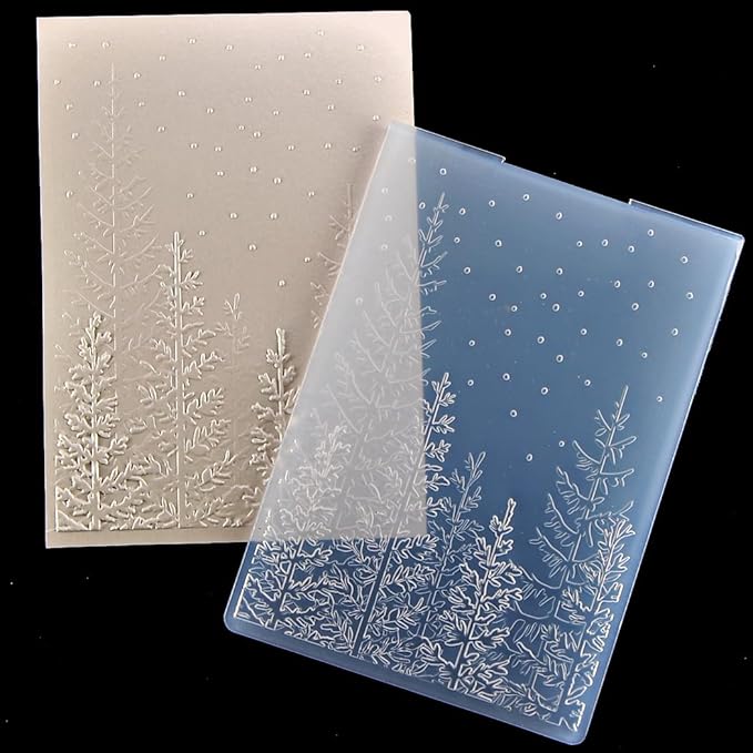 KWELLAM 3D Merry Christmas Snowfall Tree Woodland Background Plastic Embossing Folders for Card Making Scrapbooking and Other Paper Crafts 3080401