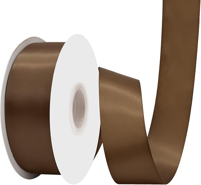 Brown Satin Ribbon 1-1/2" X 50 Yards Solid Color Double Faced Ribbons Perfect for Crafts Wedding Decor Bow Making Arts Sewing and More