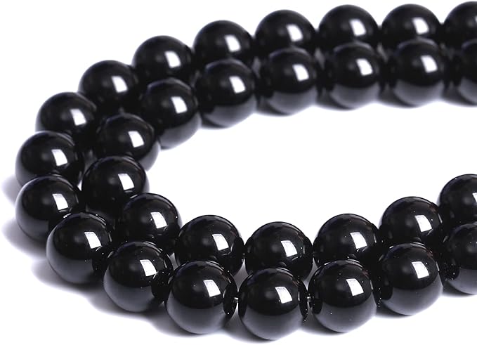8mm 100pcs Natural Black Agates Onyx Stone Beads Smooth Round Loose Spacer Beads for Jewelry Making DIY Bracelets 32" 2 Strands