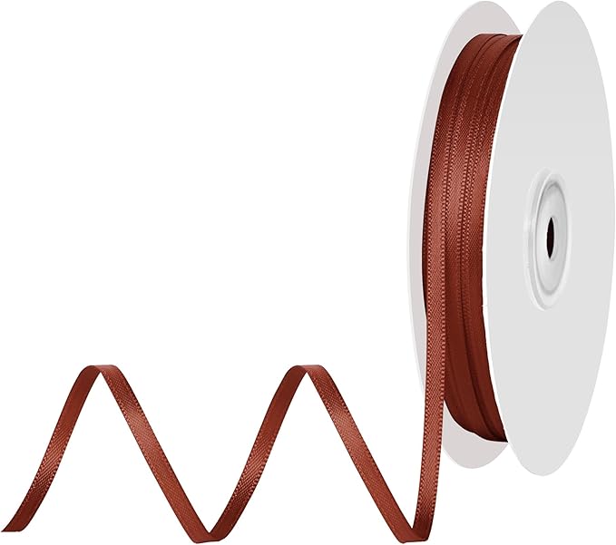 1/8 Inch X 100 Yards Rust Satin Thin Ribbon Solid Color Double Faced Ribbons Perfect for Crafts Wedding Decor Bow Making Arts Sewing and More