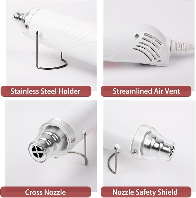 Mini Heat Gun, 300W Fast Heat Hot Air Gun with 6Ft Extra Thickened Cord and Overload Protection for DIY Craft Embossing, Vinyl Wrap, Shrink Tubing/Wrapping, Epoxy Resin, White