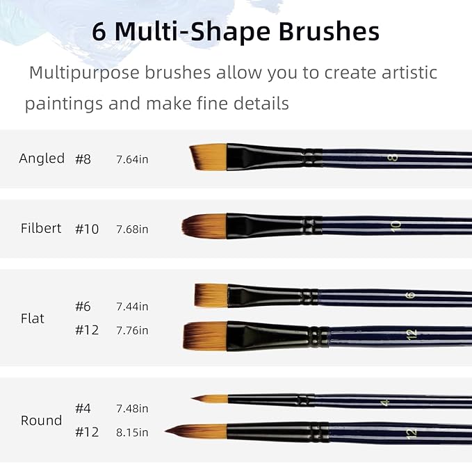 Falling in Art Acrylic Paint Set, 12 Tubes Non-Toxic Rich Pigments Colors with 6 Paintbrushes, Ideal for Painting on Canvas, Wood, Fabric, Craft Paint Set for Beginners and Artists
